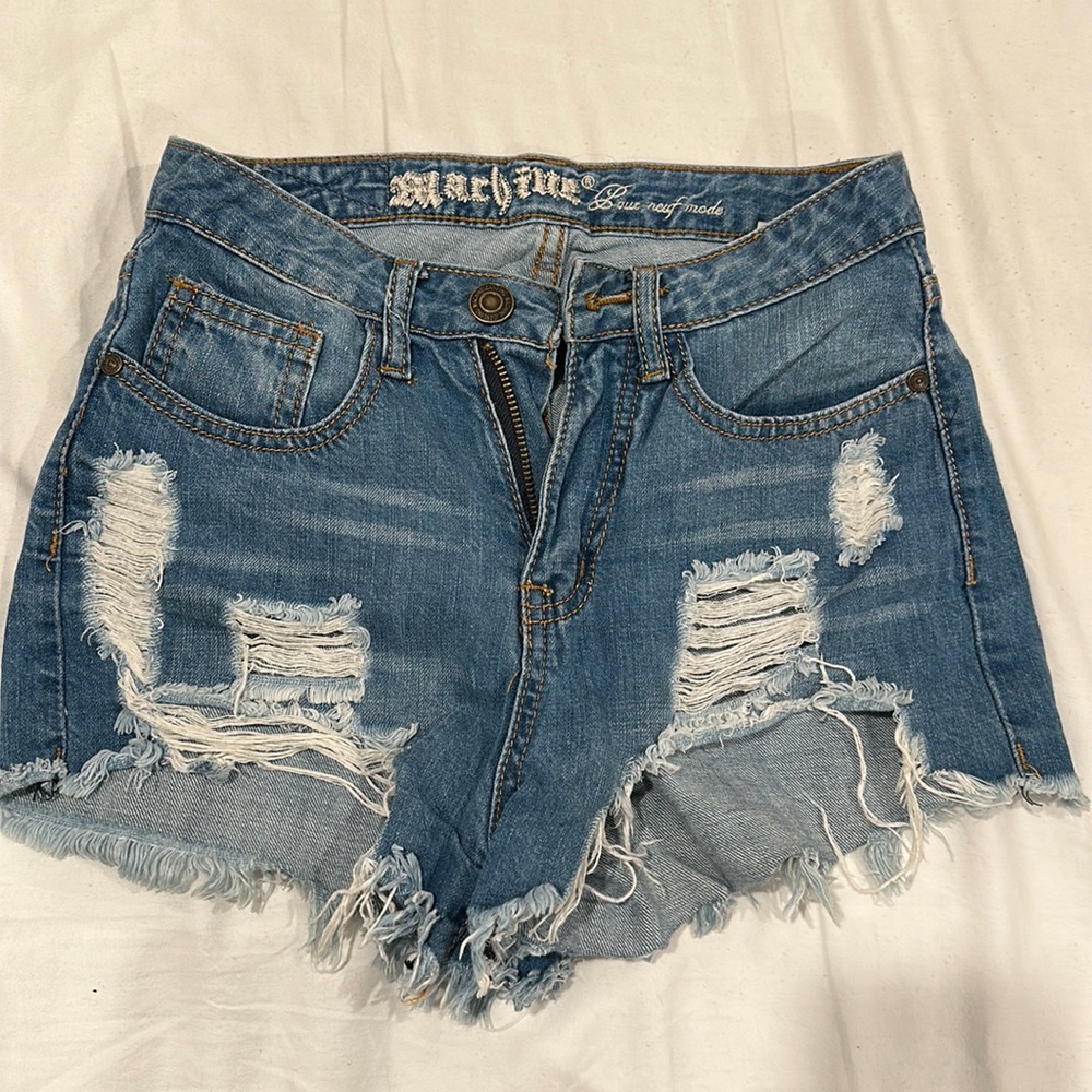 Machine Blue ripped/distressed jean shorts